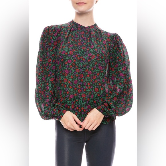 Veronica Beard Ashlynn Black Floral 100% Silk Blouse, size 24 - Picture 1 of 8